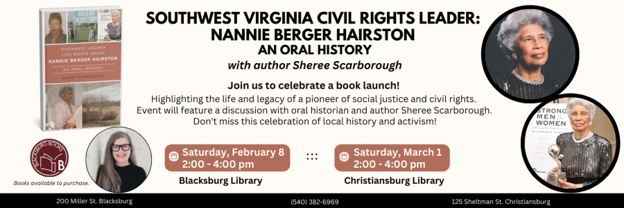 Book launch with Sheree Scarborough author of Southwest Virginia Civil rights Leader: Nannie Berger Hairston an oral history