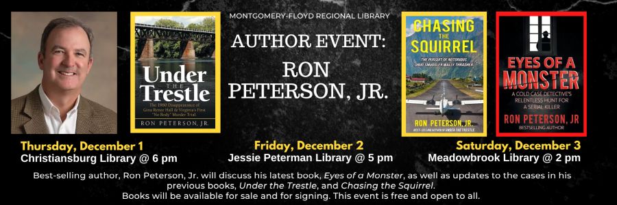 Author Talk with Ron Peterson, JR. - Cburg 12/1 @ 6pm, Floyd 12/2 @ 5pm, Meadowbrook 12/3 @ 2pm